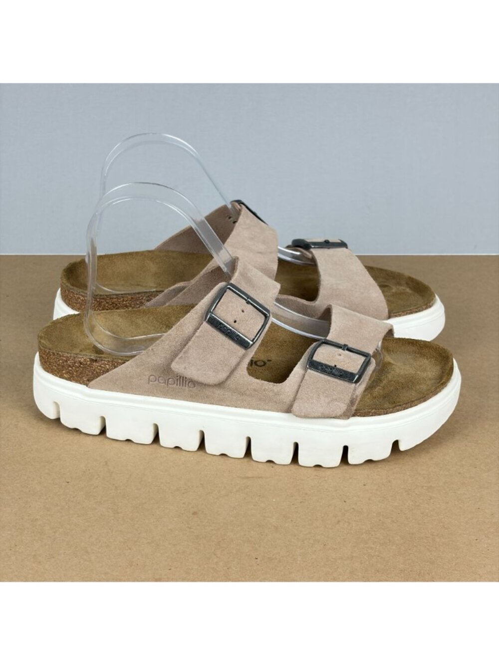 Papillio Birkenstock Arizona Chunky Platform Sandals Womens 10 Beige Buckled - Picture 3 of 8